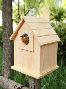 1个悬挂式防风雨户外木制鸟屋，个性化迷你鸟巢，适合麻雀、鹦鹉、各种鸟类、蜂鸟，室内/室外使用，手工天然木材，防摔。 - 查看 4