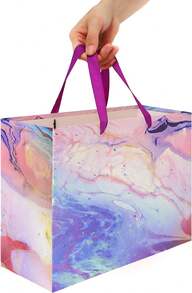Large Purple Marble Gift Bag Set With Card Tissue 13 Inch - Màu tím lớn - Xem 6