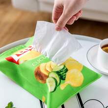 1个创意薯片造型纸巾盒，节省空间的方形纸巾盒，立方体纸巾盒，创新薯片袋设计，汽车沙发纸巾盒收纳盒，适用于客厅、餐厅、卧室 - 彩色 - 查看 7