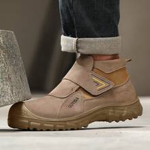 GUYISA Shoes, Anti-Smash, Anti-Puncture, Wear-Resistant, Suede Leather, Anti-Spark, Heat-Insulating, Welding Series Mid-Top Protective Shoes. EU Standard Steel Toe Cap Protection, Slightly Heavy But Extremely! (Shoe Size Is In CN Size, Please Note International Conversion! If Shoe Size Runs Large, Please Select One Size Smaller) (The Sole Is A Solid Injection Molded One-Piece, The Small Holes Are Due To The Material Itself, Not A Quality Issue) - Brown - View 4