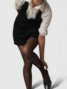 1双女士薄款水钻星星连裤袜，性感闪亮连裤袜，耐穿不透明黑色丝袜，适合日常穿着、约会、派对 - 黑色 - 查看 2