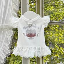 春夏宠物狗连衣裙，华夫格蕾丝边镶钻公主裙，适合小型犬 - 彩色 - 查看 22