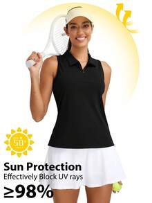 Women's Sleeveless Golf Polo Shirts, Quarter-Zip Tennis Tank Top, Moisture-Wicking Athletic Shirt, Ideal For Tennis, Yoga, And Outdoor Activities - 黑色 - 查看 6