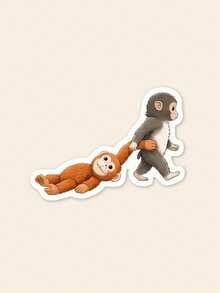 "Team Punch" Monkey Dragging Sticker - Funny Viral Punchi Monkey Meme Decal, Relatable "Let's Go" Sticker For Kindle & Laptop, Kawaii Playful Gift - Multicolor - View 1