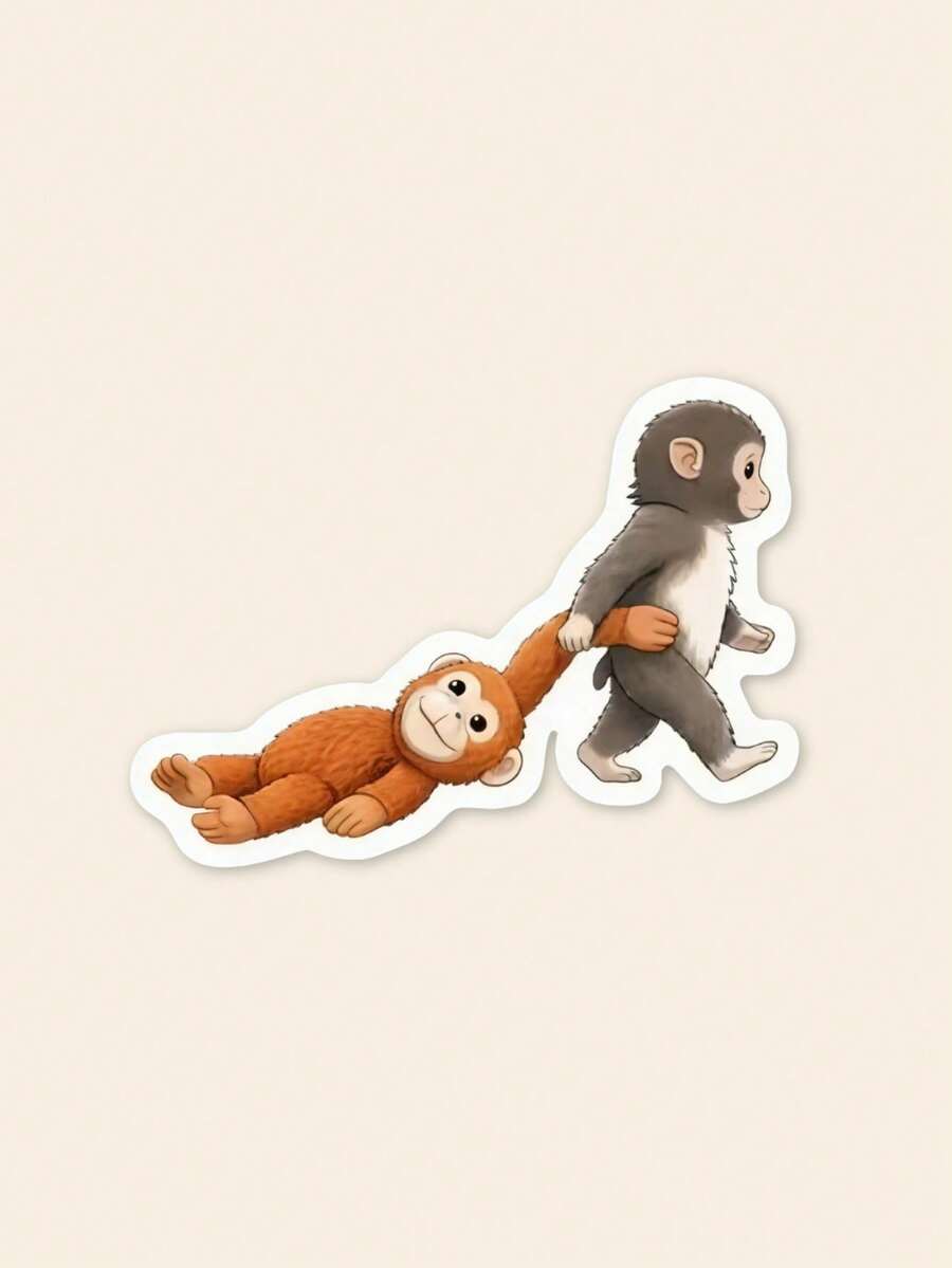 "Team Punch" Monkey Dragging Sticker - Funny Viral Punchi Monkey Meme Decal, Relatable "Let's Go" Sticker For Kindle & Laptop, Kawaii Playful Gift - Multicolor - View 1