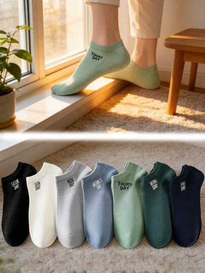 7 Pairs Men's Low-Cut Ankle Socks | Japanese Style, Suitable For Spring, Summer, And Autumn, Mid-Calf Length, Thin, Moisture-Wicking, Breathable, Odor-Resistant, Knitted Fabric, Solid Color, Sweat-Resistant