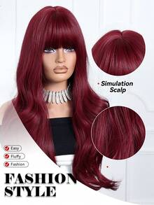 Tóc giả dài 24 inch màu đỏ tía, xoăn nhẹ, có mái, thời trang hàng ngày, dự tiệc, cosplay, đi nghỉ mát, họp mặt gia đình, quà tặng Ngày của Mẹ, quà tặng Eid, quà tặng mùa tựu trường. - Màu Đỏ Sâu - Xem 9