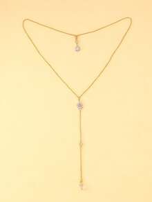 Luxury Floral Zirconia Bridal Back Chain Long Full Rhinestone Body Chain Wedding Jewelry For Women Summer - Gold - View 4