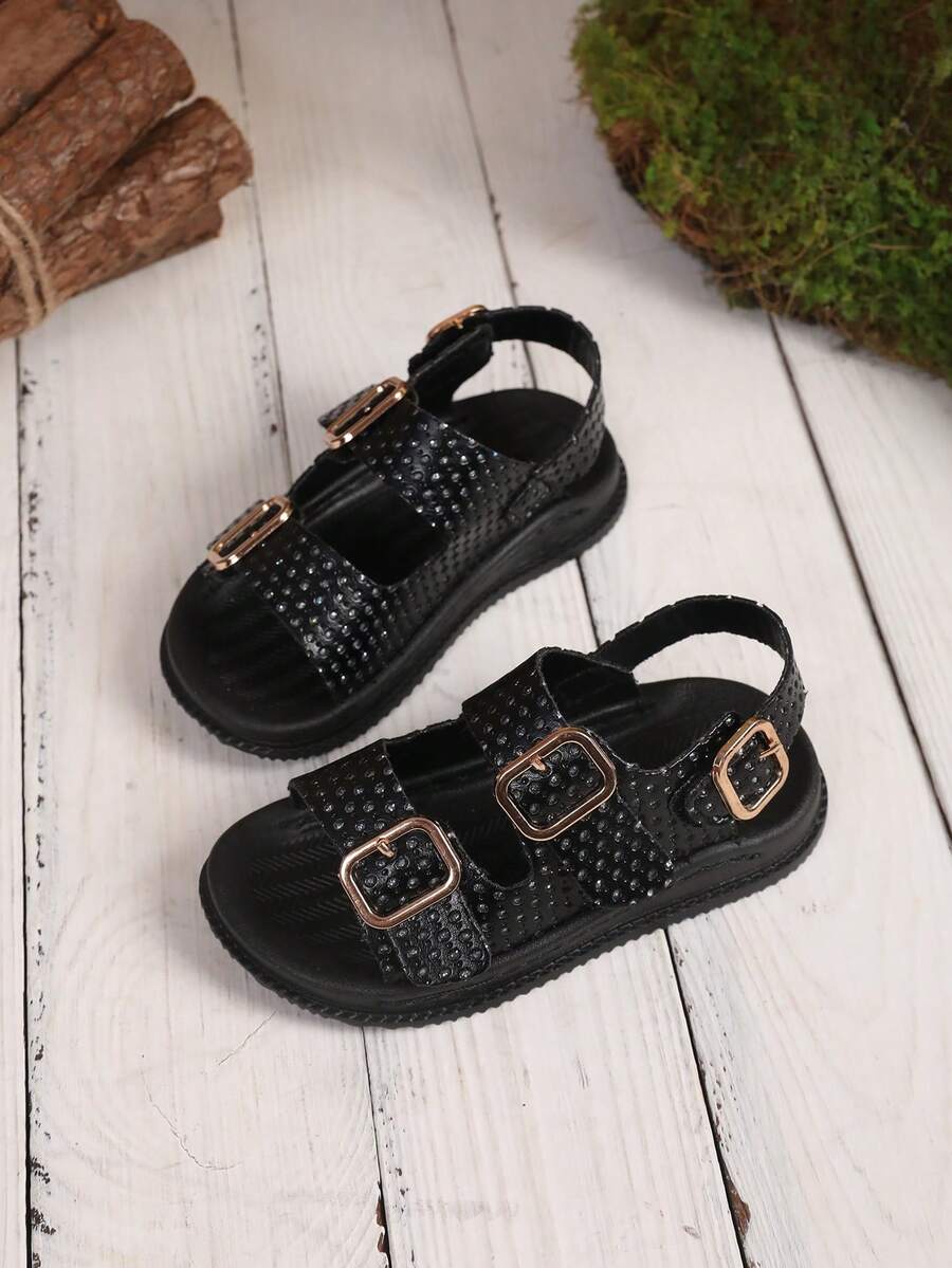 Dép xăng đan đế bằng thời trang trẻ em với khóa kim loại và khóa dán. - màu đen - Xem 1