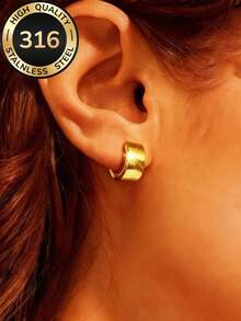 1 Pair Vintage Minimalist Wide Hoop Earrings, Stainless Steel Hypoallergenic Non-Fading Round Earrings, Unisex, Niche Design, Fashion Accessory For Women - Wide Ear Clip - View 11