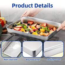 3-Piece Stainless Steel Food Storage Container Set - Leak-Proof, Reusable, Dumpling Plate, Food Storage Container, Baking Tray, Stackable Kitchen Storage Boxes, Suitable For Fruits, Meats, And Vegetables, Ideal For Outdoor, Camping, And Home Use, Easy To Clean, Stackable Kitchen Storage Containers, Suitable For Refrigerators - Multicolor - View 9