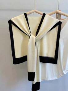 Dual-Color Knitted Shawl, Fashionable And Versatile Women's Shoulder Shawl Spring And Summer - Beige - 查看 4