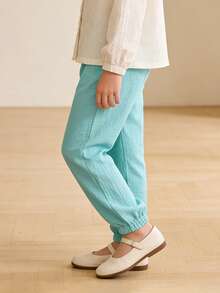 3pcs Girls' Solid Color Bubble Hem Pants, Soft & Comfortable Minimalist All-Match Versatile, Suitable For Spring, Summer, Autumn - Multicolor - View 5