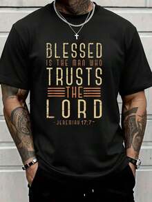 ZIVRE Plus Size Men's Casual Slogan Print T-Shirt, Summer Gift For Men - Black - View 6