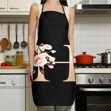 1pc Women's Fashion Floral Pattern C-Letter Design Kitchen Baking Cooking Apron, Elegant Minimalist Home Cleaning Protective Apron - C - View 16