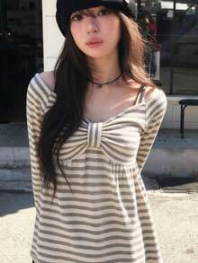 Women Tops - White and Gray Stripes - View 3