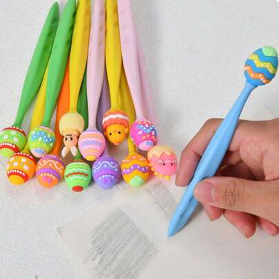 Easter Striped Easter Egg Shaped Erasers, High Cost-Effective Smudge-Free For Students, Suitable For Easter Atmosphere Decoration, Easter Holiday Gifts, Stationery Gifts, Random Styles