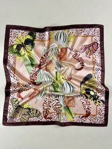 1pc Women'S Bohemian Floral & Butterfly Print Elegant Satin Scarf, Neckerchief, Headscarf, Dress Accessory Beach Vacations Headscarf Square Scarf - 多色 2 - 查看 8