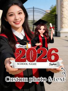 Customized Cartoon Photo Graduation Medal, Personalized Name And School Graduate Desktop Decor, High School College Graduation Party Decoration, Commemorative Keepsake Gift - Multicolor - View 3