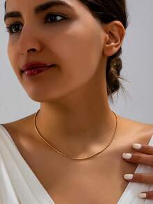 Women's Necklace, Fashionable Minimalist Plain Chain Necklace, Suitable For Daily Wear Or Layering With Other Necklaces - Gold - View 1