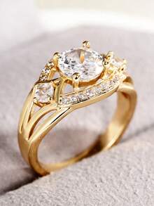 1 PC Fashion Cubic Zirconia Ring For Women For Wedding Engagement Jewelry Valentine's Day Gift - Gold - View 7