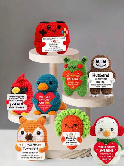 1件手工钩编桌面摆件，可爱科幻手工动植物摆件，送给闺蜜、生日、女友、妈妈、奶奶、同事、家人的精美礼物，传递正能量，适合派对、母亲节、父亲节、感恩节等场合，毛绒玩具，房间装饰，小礼物，纪念品