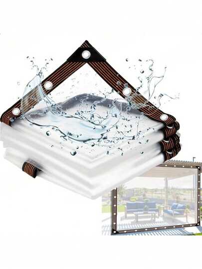 1pc Heavy Duty Transparent Waterproof Tarpaulin With Eyelets - UV Resistant Outdoor Rain Cover, Suitable For Patio, Porch, Canopy, Plants & Camping - High Transparency, Secure Fixation