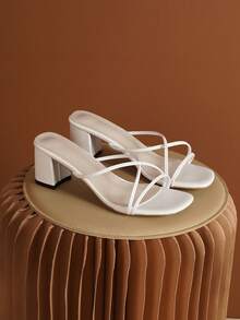 Dép bít mũi vuông gót dày kiểu mới năm 2026, dép lê thời trang mùa hè quai mảnh, dép cao gót vừa phải đa năng dành cho thanh thiếu niên. - trắng - Xem 6