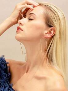 1 Pair Oversized Geometric Square Hoop Earrings Exaggerated Fashion Classic Earrings For Women Daily Wear LUCF - Vàng - Xem 5
