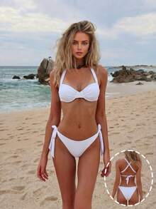 Bộ bikini trắng gợi cảm kiểu push-up mới, dây chéo sau lưng, thích hợp cho kỳ nghỉ may mắn 2026, dành cho nữ, thích hợp đi biển mùa hè. - trắng - Xem 1