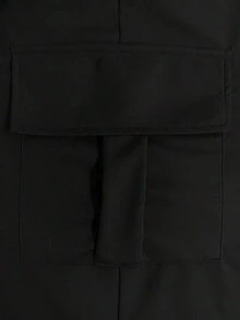 Pantalones cargo de mujer de moda elegantes de unicolor, con bolsillos, cintura elástica y cordón - Negro - Ver 5