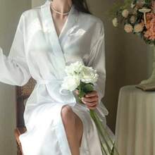1pc Lightweight Luxury 3/4 Sleeve Long Robe, Suitable For Home, Hotel, Outdoor Swimming, Wedding Party, Best Friend Party Sleepwear, Spring/Summer - White - View 3
