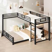L-Shaped Metal Bunk Bed, Dimensions 90 X 200 Cm And 140 X 200 Cm, Black - Black - View 2