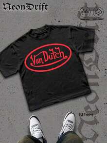 NeonDrift Double-Sided Printing Men's-Shirt Men's Short-Sleeve-Shirt100% Cotton Fabric Soft & Skin-Friendly Unisex Style Gifts Spring Festival, Valentine's Day,'s Day &-Van Dutch Print Men Shirt Classic Americana Style Graphic Tee Streetwear Fashion Casual Wear Car Enthusiasts And Vintage Culture Lovers - màu đen - Xem 2