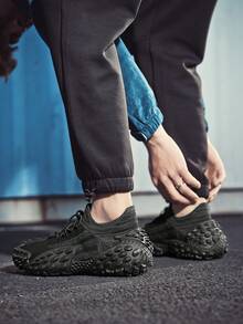 GAISIMA 1 Pair Men's Textured Knit Upper Sneakers, Unique Embossed Outsole, Casual Shoes Suitable For Streetwear And Daily Wear - Black - View 4