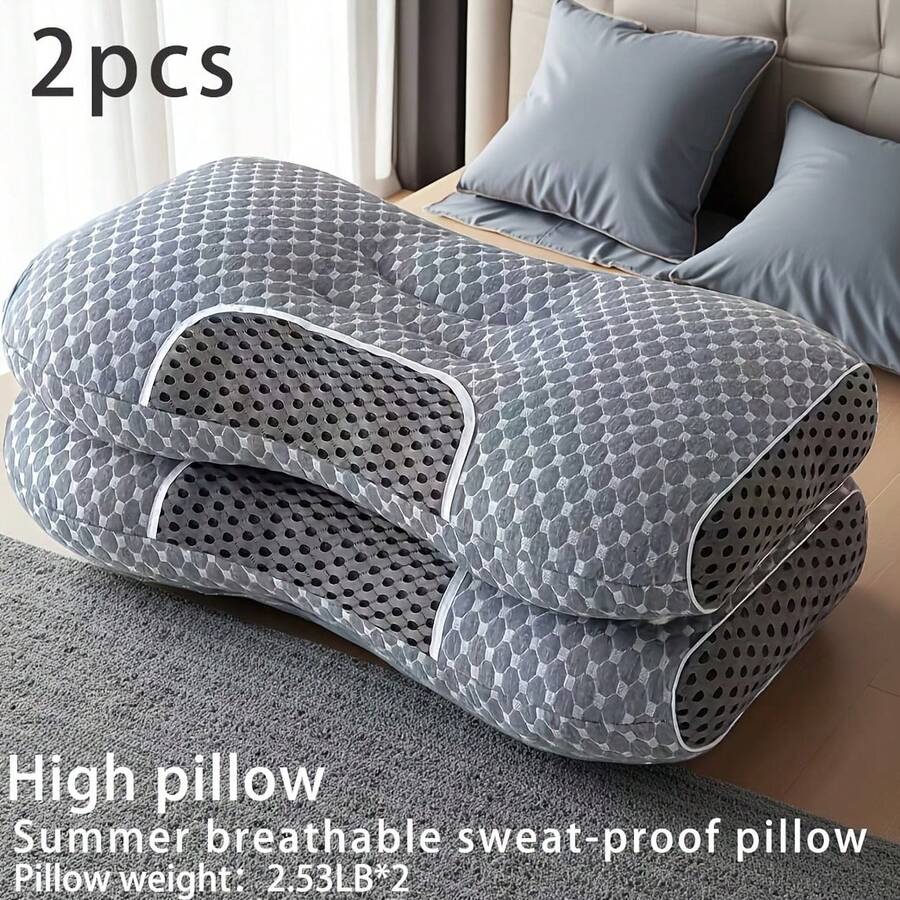 Two Knitted Cervical Pillows, Massage Pillow Core, Durable Fabric, Home-Absorbing Breathable Decorative Cushions, Universal White Neck Pillows All Seasons, Great Option - 2 chiếc - Gối cao - Gối massage thoáng khí và thấm hút mồ hôi - Xem 1