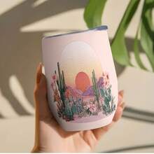 1个/5个 12盎司蛋形不锈钢杯 - 沙漠日落仙人掌鲜花图案，防漏，304不锈钢，非常适合复活节早午餐、婚礼礼物或周末礼物。 - 彩色 - 查看 2