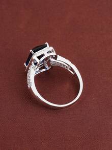 1pc Fashionable Luxury Square Zirconia Inlaid Ring - Royal Blue - View 3