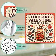（升级豪华版，厚纸，20.5*20.5厘米）“民间艺术情人节涂色书，25页心形动物，民间艺术设计”，适合情侣和家庭，适合聚会、情人节、生日和其他节日。绘画和学习用品，书籍，涂色书，学习用品，学校，圣诞节，万圣节，生日，返校礼物，涂色书，复活节，复活节礼物，复活节手工艺品 - 單件 - 查看 3