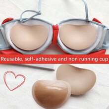 Set de 2 piezas Almohadillas de sujetador de silicona invisible y espuma, Insertos de sujetador de traje de baño autoadhesivos y engrosados, Almohadillas de bikini invisibles - Albaricoque - Ver 4