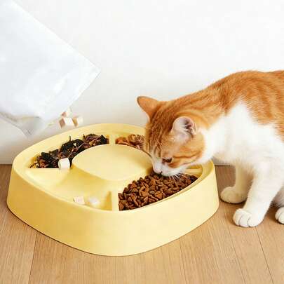 1Pc Small Dog & Cat Divided Pet Food Bowl - Easy-To-Clean Durable Pet Dish, Anti-Spill Dual-Compartment Cat Bowl, Random Color Feeding Bowl