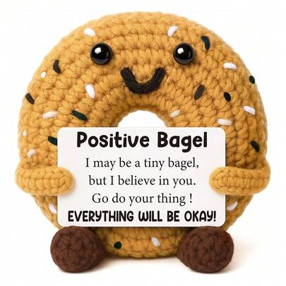 迷你正能量钩针动物贝果礼物，情感鼓励支持毛绒玩偶装饰，情人节礼物，男女皆宜的生日礼物，励志鼓励礼物，手工钩针情感贝果
