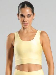 FITNATION Leggings Set With Waistband Pocket + Longline Cropped Top In Micro-Ribbed Fabric With SHINE And HIGH Elasticity And Support. - Yellow - View 5