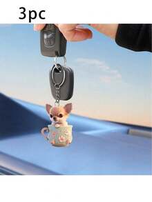 1/2/3pcs Cute Chihuahua Dog Keychains, 2D Acrylic Animal Theme Pendants, Suitable For Backpack And Car Key Decoration, Multifunctional Small Gifts - Multicolor - View 10