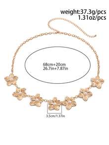 1 pieza Cadena elegante de cintura con flores de perlas falsas, accesorio sexy de cadena para el Body en la playa, adecuado para uso diario, fiesta, vacaciones - Dorado - Ver 3