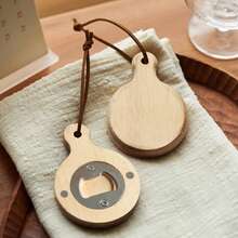 1pc Wooden Magnetic Bottle Opener, Fridge-Mountable, Creative Beer & Soda Bottle Opener, Portable - Natural Wood Color - View 3