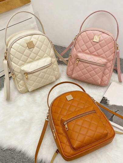 1pc Girls' Argyle Mini Backpack, Handheld/Shoulder/Backpack 3-In-1, Fashionable Versatile Petite Backpack, Adorable For Teenage Girls, Ideal Gift Choice