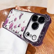 花朵图案 1 件装 新款玫瑰电镀气囊防摔/加厚透明 TPU 保护壳 兼容 Apple 17 Pro Max/16 Pro/16/13 Pro Max/12 Pro Max 11/15 Pro Max/14 Pro Max/Galaxy SAM/Honor/Note 13 Pro/S23 Ultra/S24 Ultra - 深紫色 - 查看 3