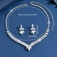 1 Set Elegant Sparkling Rhinestone Flower Design Necklace And Earrings Jewelry Set, Suitable For Women's Wedding, Party, Gala, Valentine's Day Gift, And Daily Wear - Silver - View 2
