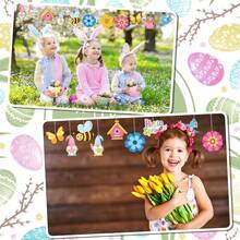 12Pcs Spring Ornaments For Tree Butterfly Flower Bird Wooden Hanging Sign DIY Crafts Home Decoration - 紅色 - 查看 5